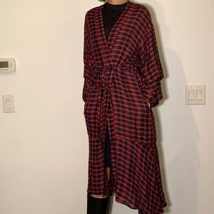 Long cardigan with ruffle sleeves and waist belt